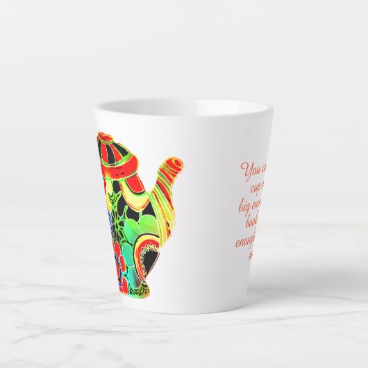 抽象芸術ポップ・アートのティーポットC.S.ルイス茶と書籍引用文 カフェラテマグ (正面)