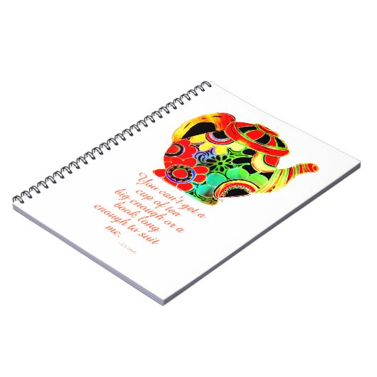 抽象芸術ポップ・アートのティーポットC.S.ルイス茶と書籍引用文 ノートブック (左側)