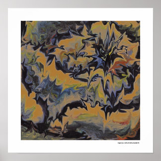 抽象芸術ポップ・アートのファインアートクールレトロダークブルーイエロー ポスター