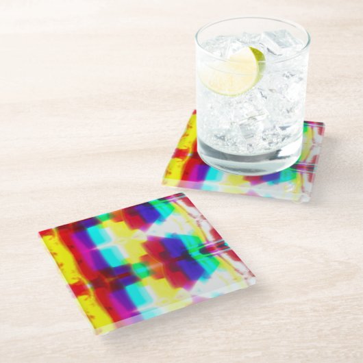 抽象芸術ポパートプライマリレインボーコースター ガラスコースター (アングル)