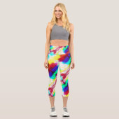 抽象芸術ポパートプライマリレインボーハイウエストキャプリス カプリレギンス (正面)