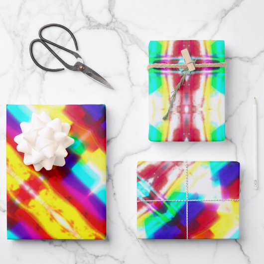 抽象芸術ポパートレインボーラッピングフラットシートセット ラッピングペーパーシート (正面)