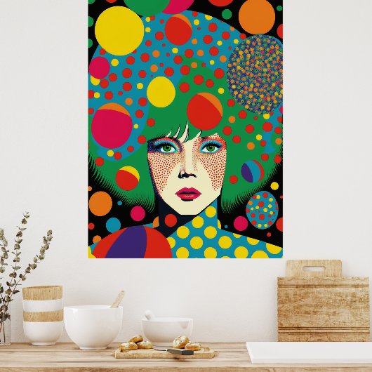 抽象芸術ポートレートと水玉模様 ポスター (キッチン)