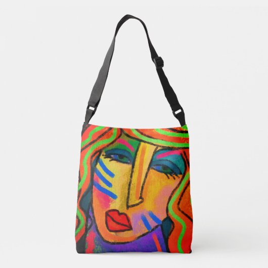 抽象芸術ポートレートの女性トートバッグ クロスボディバッグ (裏面)
