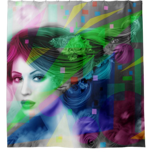 抽象芸術ポートレート シャワーカーテン (正面)