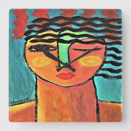 抽象芸術ポートレート スクエア壁時計 (正面)