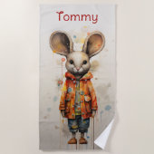 抽象芸術マウス着用服 ビーチタオル (正面)