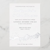 抽象芸術マウンテンシルバーオンホワイト結婚ズ 箔招待状 (正面)
