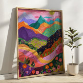 抽象芸術マウンテンシーナリーアカラフルートプリント ポスター