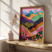 抽象芸術マウンテンシーナリーアカラフルートプリント ポスター