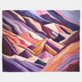 抽象芸術マウンテンシーンパープルピーチブルゴーニュ フリースブランケット (正面(横))