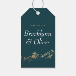 抽象芸術マウンテンズダークグリーン&金ゴールドと名前 ギフトタグ