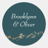 抽象芸術マウンテンズダークグリーン&金ゴールドカップル名 ラウンドシール (正面)