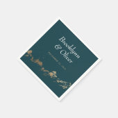 抽象芸術マウンテンズダークグリーン&金ゴールド日付を保存 スタンダードカクテルナプキン (角)