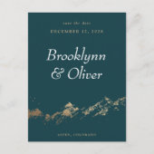 抽象芸術マウンテンズダークグリーン&金ゴールド日付を保存 案内ポストカード (正面)