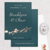 抽象芸術マウンテンズダークグリーン&金ゴールド日付を保存 箔招待状