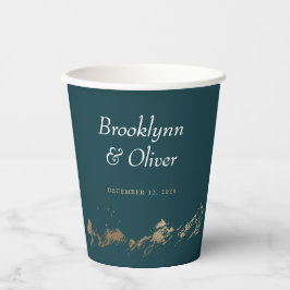 抽象芸術マウンテンズダークグリーン&金ゴールド日付を保存 紙コップ