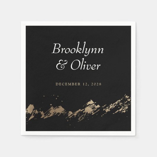 抽象芸術マウンテンズブラック&金ゴールドカップル名 スタンダードカクテルナプキン (正面)