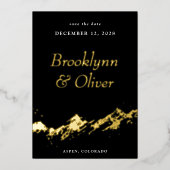 抽象芸術マウンテンズブラック&金ゴールド日付を保存 箔招待状 (正面)