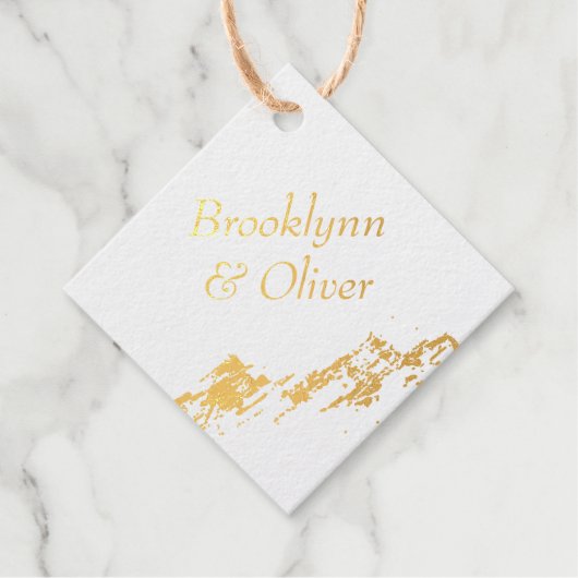 抽象芸術マウンテンズホワイト&ゴールドフォイルメッセージカード フェイバータグ (正面)