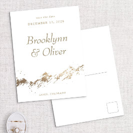 抽象芸術マウンテンズホワイト&金ゴールド保存日付 案内ポストカード