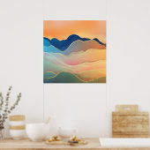 抽象芸術マウンテンランドスケープデジタルアート ポスター (キッチン)