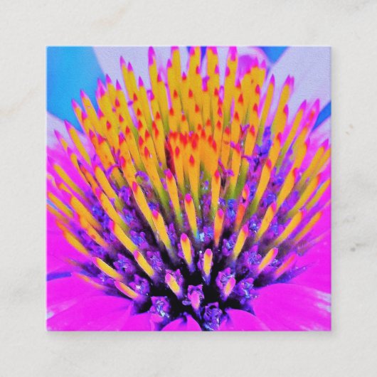 抽象芸術マクロのホットピンクとイエローコンフロアー スクエア名刺 (正面)
