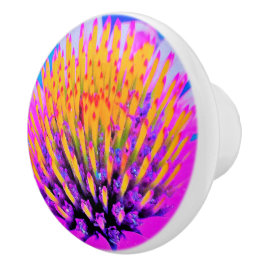 抽象芸術マクロのホットピンクとイエローコンフロアー セラミックノブ