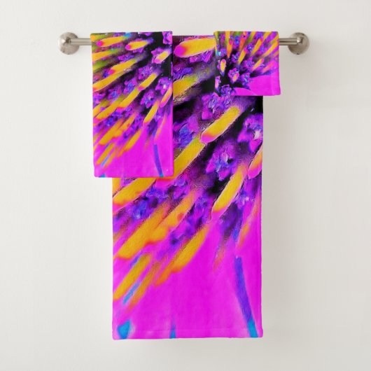 抽象芸術マクロのホットピンクとイエローコンフロアー バスタオルセット (インサイチュ)