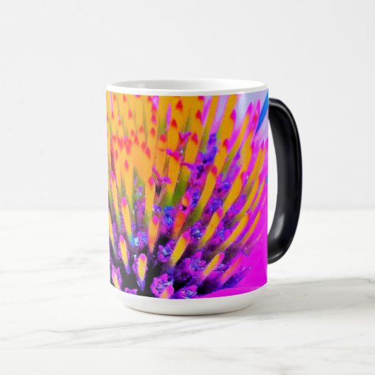 抽象芸術マクロのホットピンクとイエローコンフロアー モーフィングマグカップ (正面右)