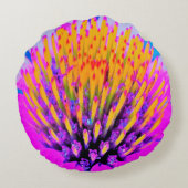 抽象芸術マクロのホットピンクとイエローコンフロアー ラウンドクッション (裏面)