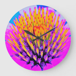 抽象芸術マクロのホットピンクとイエローコンフロアー ラージ壁時計