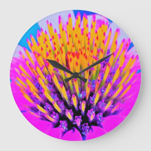 抽象芸術マクロのホットピンクとイエローコンフロアー ラージ壁時計 (正面)