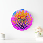 抽象芸術マクロのホットピンクとイエローコンフロアー ラージ壁時計 (ホーム)