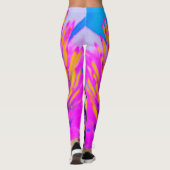 抽象芸術マクロのホットピンクとイエローコンフロアー レギンス (裏面)