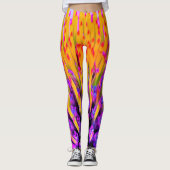 抽象芸術マクロのホットピンクとイエローコンフロアー レギンス (正面)