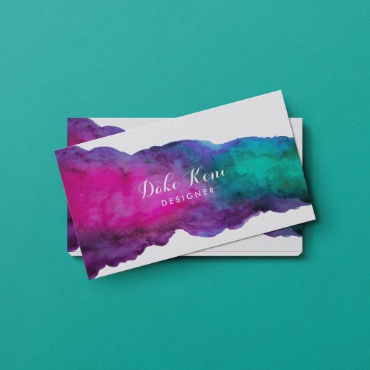 抽象芸術マゼンタおよびアクア水彩名刺 名刺