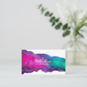 抽象芸術マゼンタおよびアクア水彩名刺 名刺 (スタンド正面)