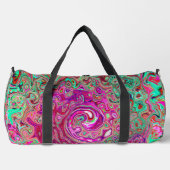 抽象芸術マゼンタおよびグリーンレトロ液スワール ダッフルバッグ (正面)
