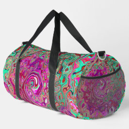 抽象芸術マゼンタおよびグリーンレトロ液スワール ダッフルバッグ