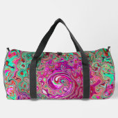 抽象芸術マゼンタおよびグリーンレトロ液スワール ダッフルバッグ (裏面)