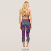 抽象芸術マゼンタおよびティール（緑がかった色）ブルーGroovyパターン カプリレギンス (裏面)