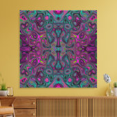 抽象芸術マゼンタおよびティール（緑がかった色）ブルーGroovyパターン キャンバスプリント (インサイチュ (リビング))
