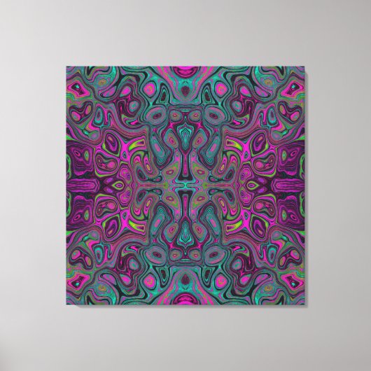 抽象芸術マゼンタおよびティール（緑がかった色）ブルーGroovyパターン キャンバスプリント (正面)