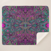 抽象芸術マゼンタおよびティール（緑がかった色）ブルーGroovyパターン シェルパブランケット (正面(横))