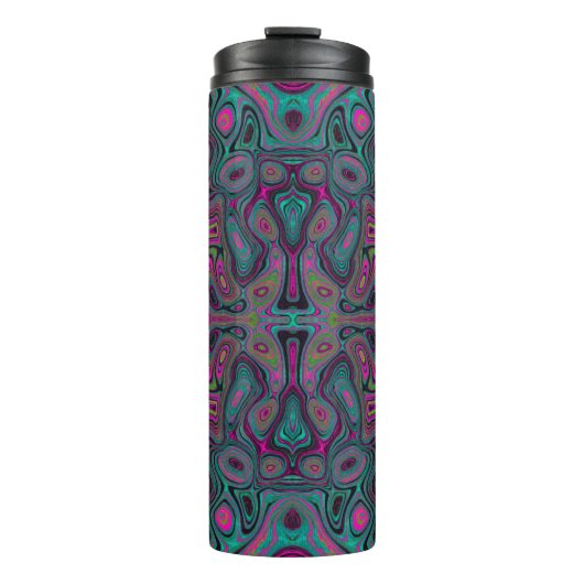 抽象芸術マゼンタおよびティール(緑がかった色)ブルーGroovyパターン タンブラー (正面)