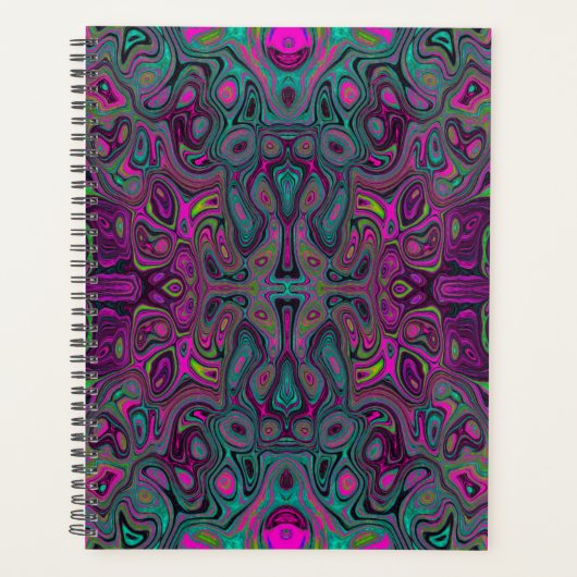 抽象芸術マゼンタおよびティール(緑がかった色)ブルーGroovyパターン プランナー手帳 (正面)