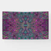 抽象芸術マゼンタおよびティール（緑がかった色）ブルーGroovyパターン 横断幕 (横)