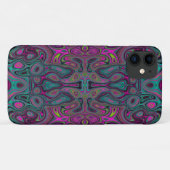 抽象芸術マゼンタおよびティール(緑がかった色)ブルーGroovyパターン Case-Mate iPhoneケース (裏面(横))