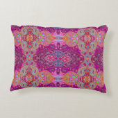 抽象芸術マゼンタピンク、青および赤のGroovyパターン アクセントクッション (裏面)